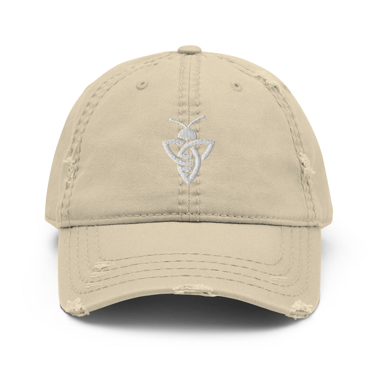 Distressed Dad Hat White Bee